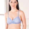 Blue floral printed padded wirefree cotton bra for women front view