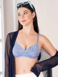 blue floral padded wirefree cotton bra everyday wear
