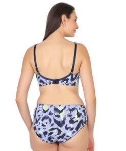 Abstract print padded wirefree bra and brief set back view showing straps and coverage by Luv Mystery