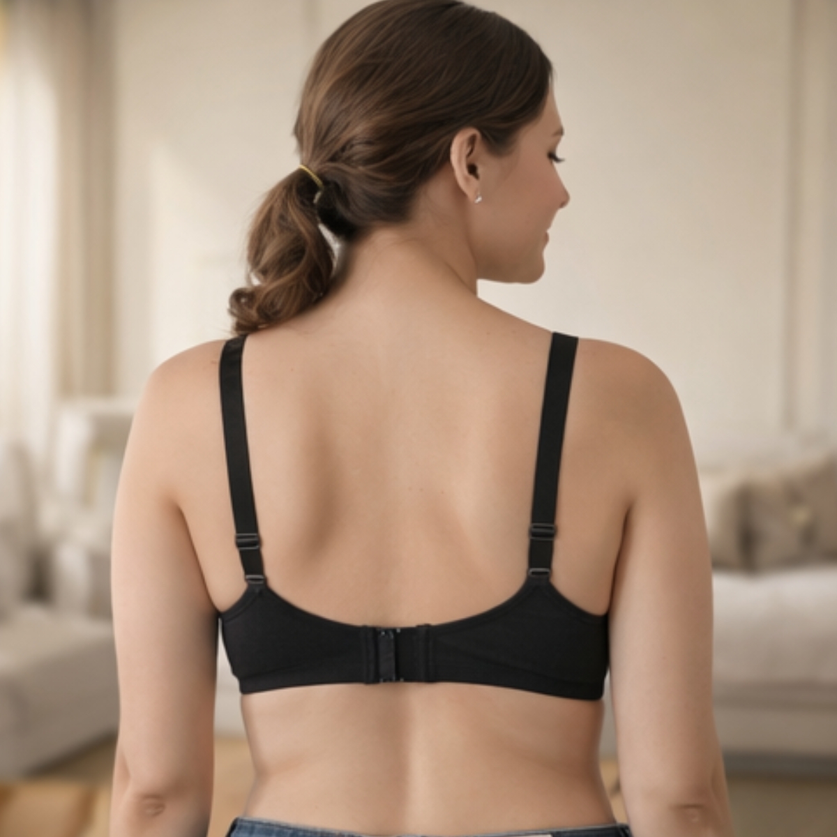 black cotton wirefree full coverage bra back closure
