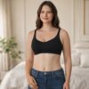 black cotton wirefree full coverage bra front view