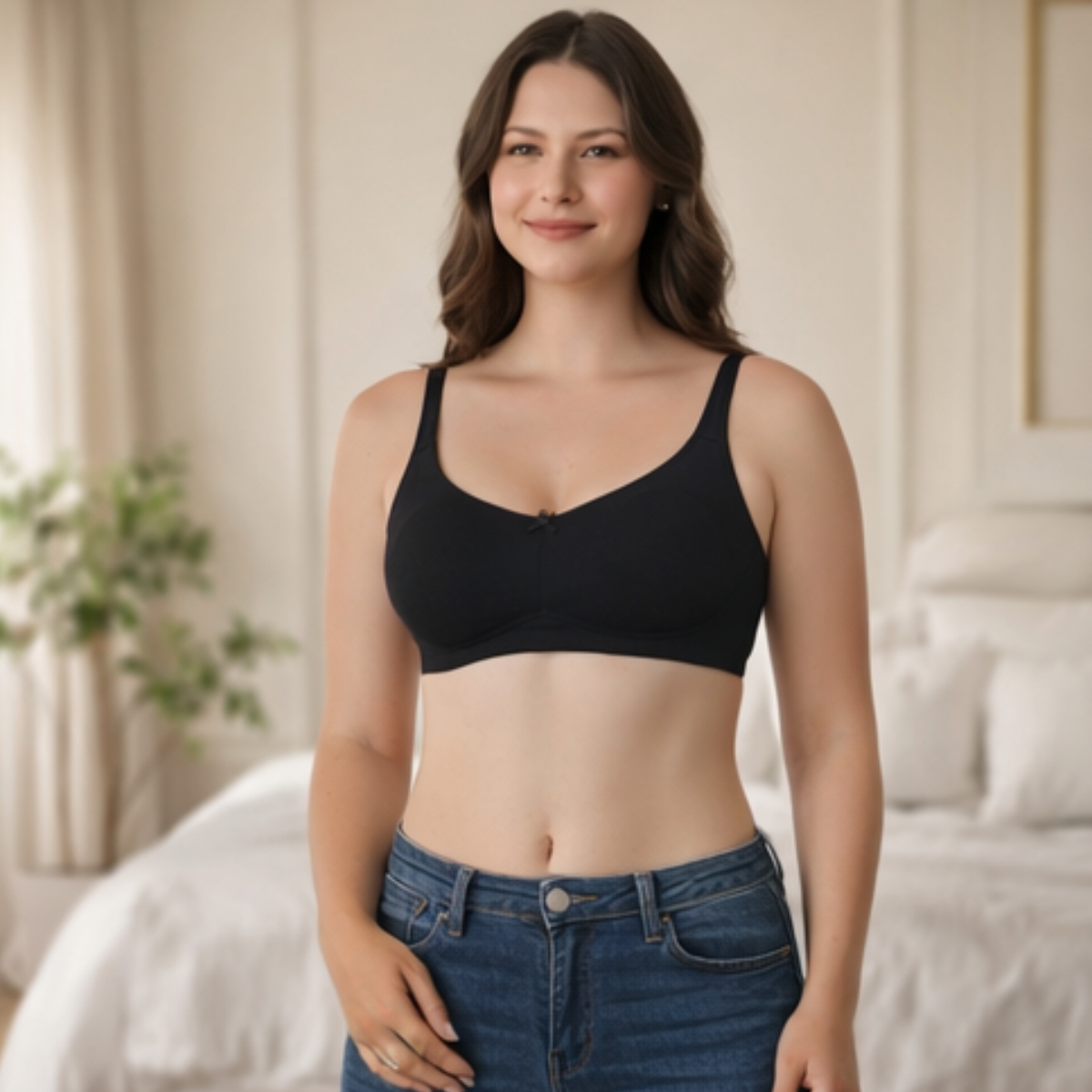 black cotton wirefree full coverage bra front view