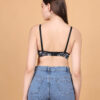 Black floral printed padded wirefree bra for women back view