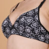 Black floral printed padded wirefree bra for women fabric detail
