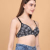 Black floral printed padded wirefree bra for women side view