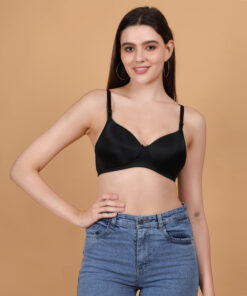 Black padded wirefree bra for women front view