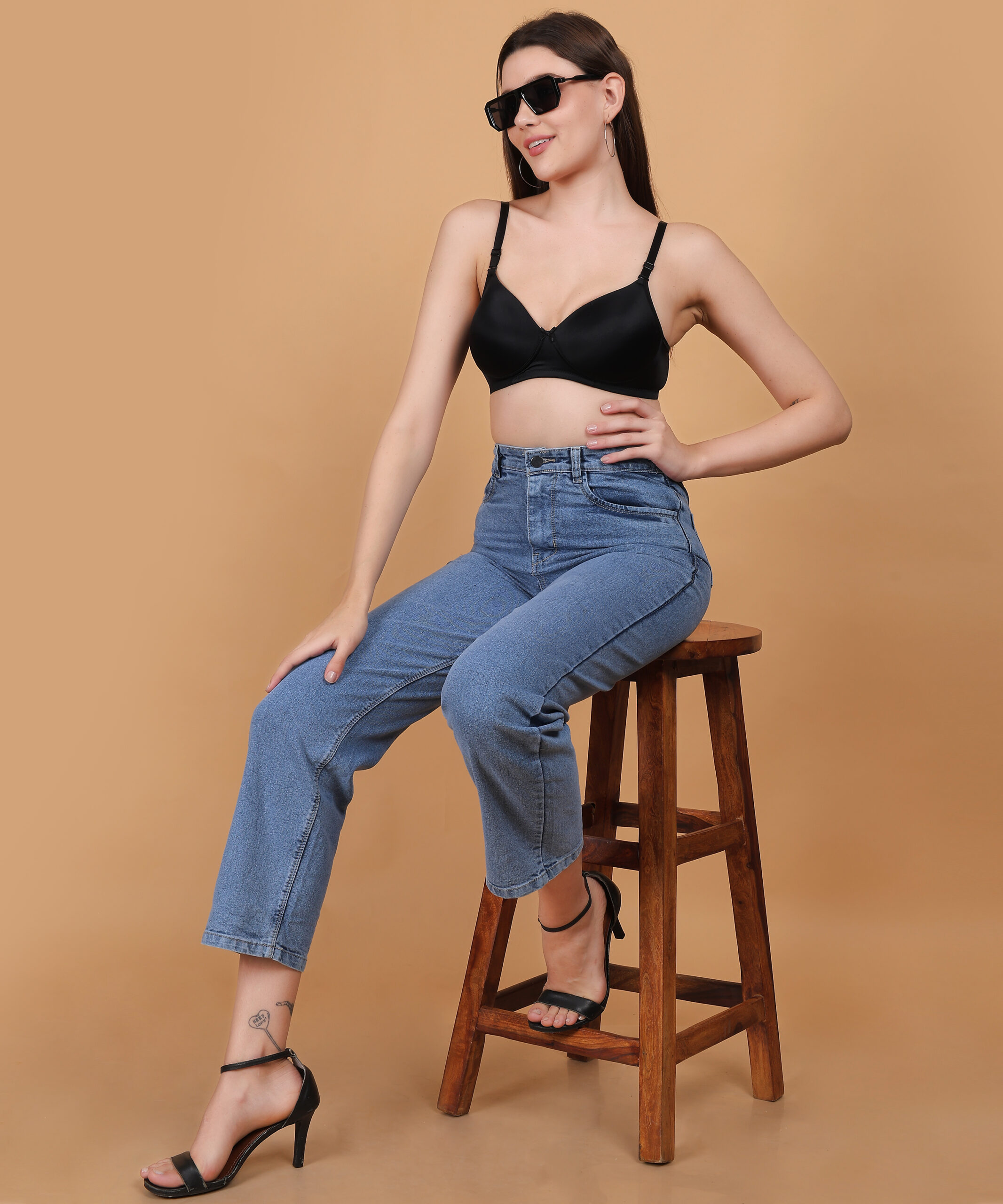 Black padded wirefree bra for women lifestyle fit image