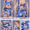 Blue camouflage women’s high-waist cycling shorts and sports bra set with supportive fit