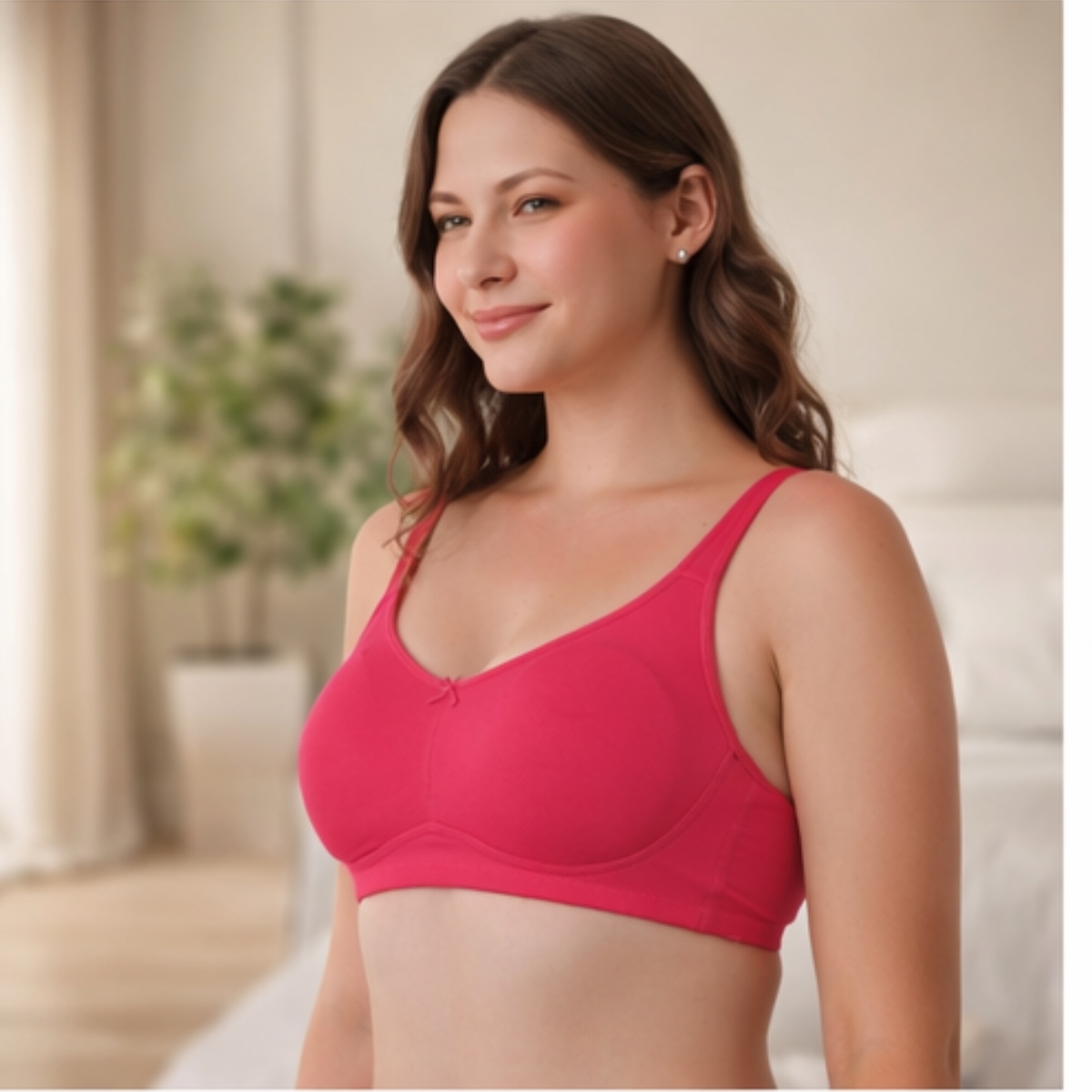 blush pink cotton wirefree full coverage bra side profile