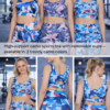 Camo sports bra with removable black molded cups available in blue, sky blue and black pink camo prints
