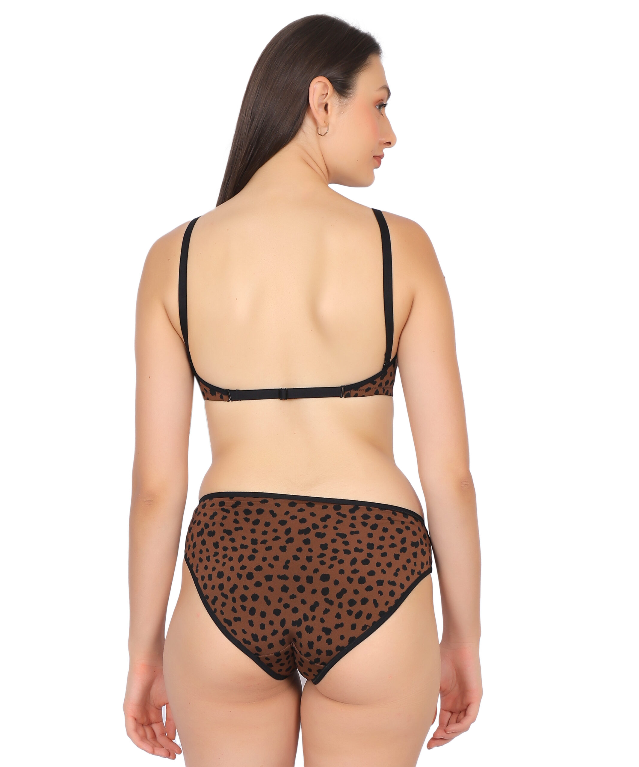 Convertible leopard print padded bra back view with regular straps and band by Luv Mystery convertible leopard print padded bra and bikini set for women by luv mystery