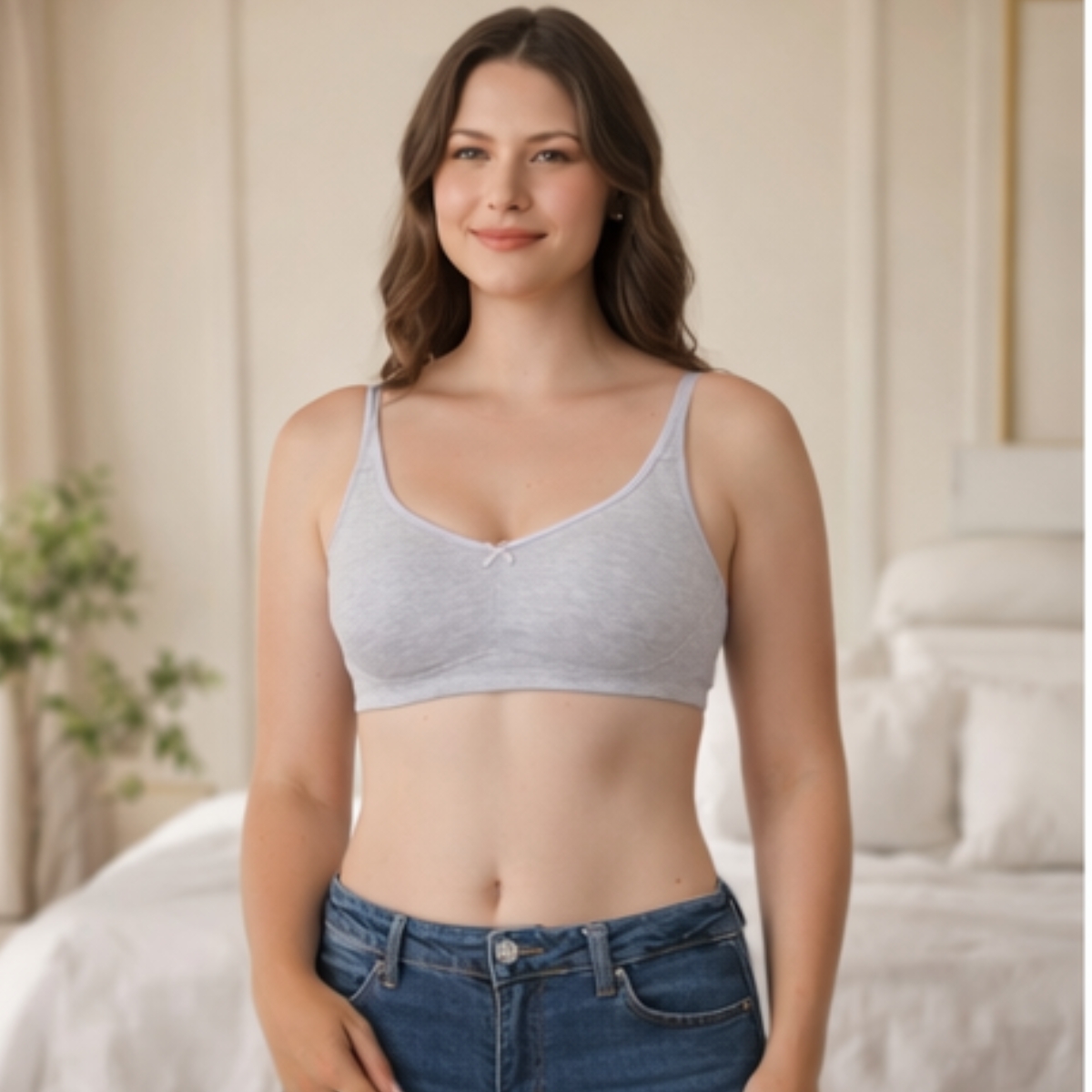 grey melange cotton wirefree full coverage bra front view