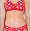 Red heart print padded wirefree bra close up showing fabric and print