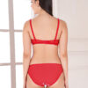 Back view of red heart print padded wirefree bra and bikini brief set
