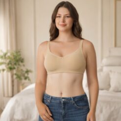 Nude cotton wirefree full coverage bra front view