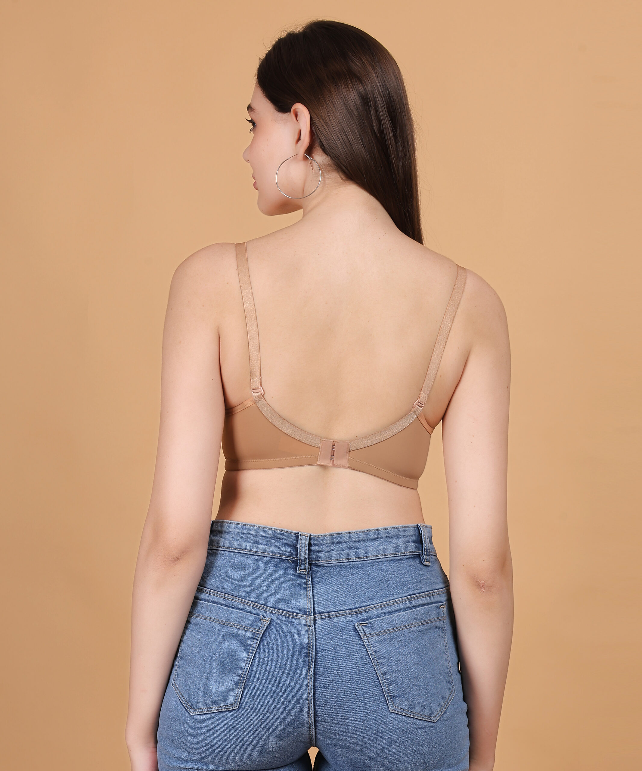 Nude padded wirefree bra for women back view