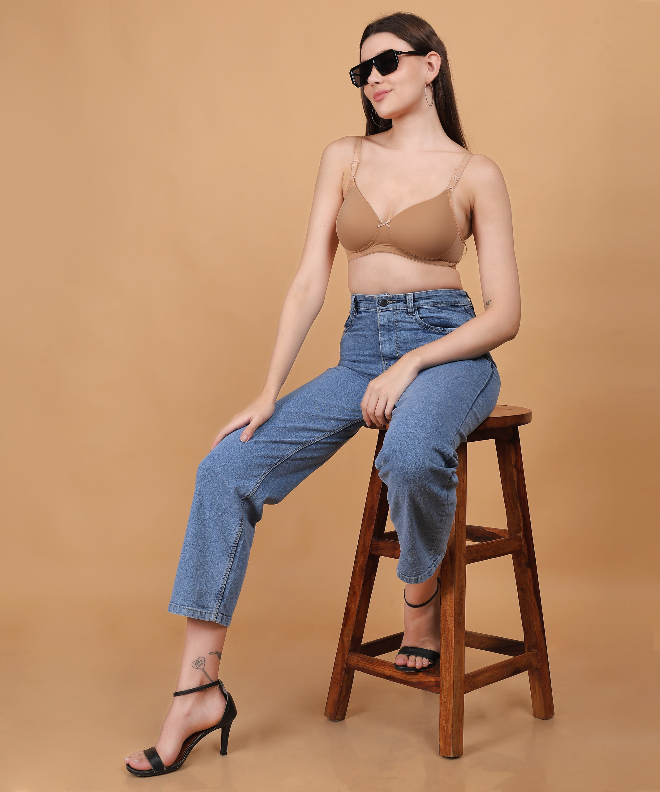 Nude padded wirefree bra for women lifestyle fit image
