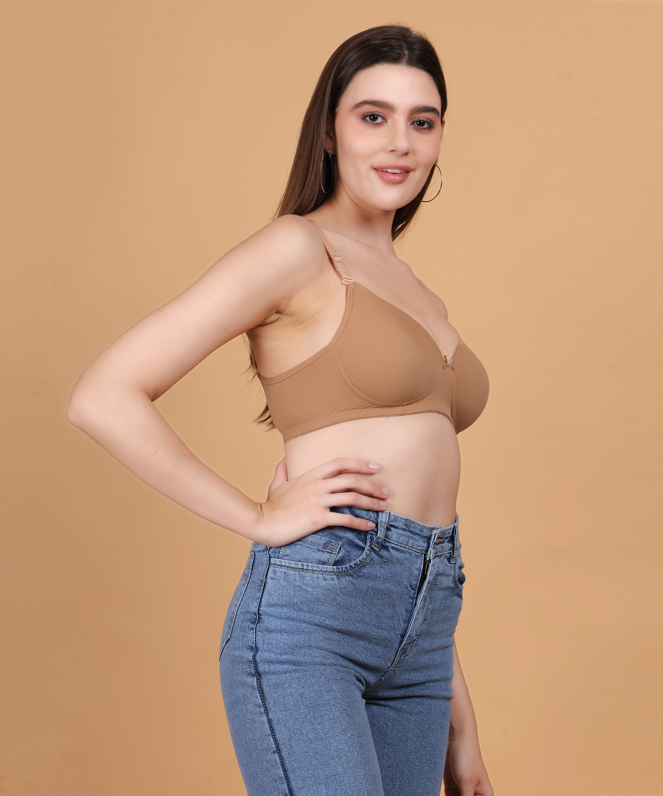 Nude padded wirefree bra for women side view