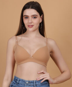 Nude padded wirefree plunge bra for women front view