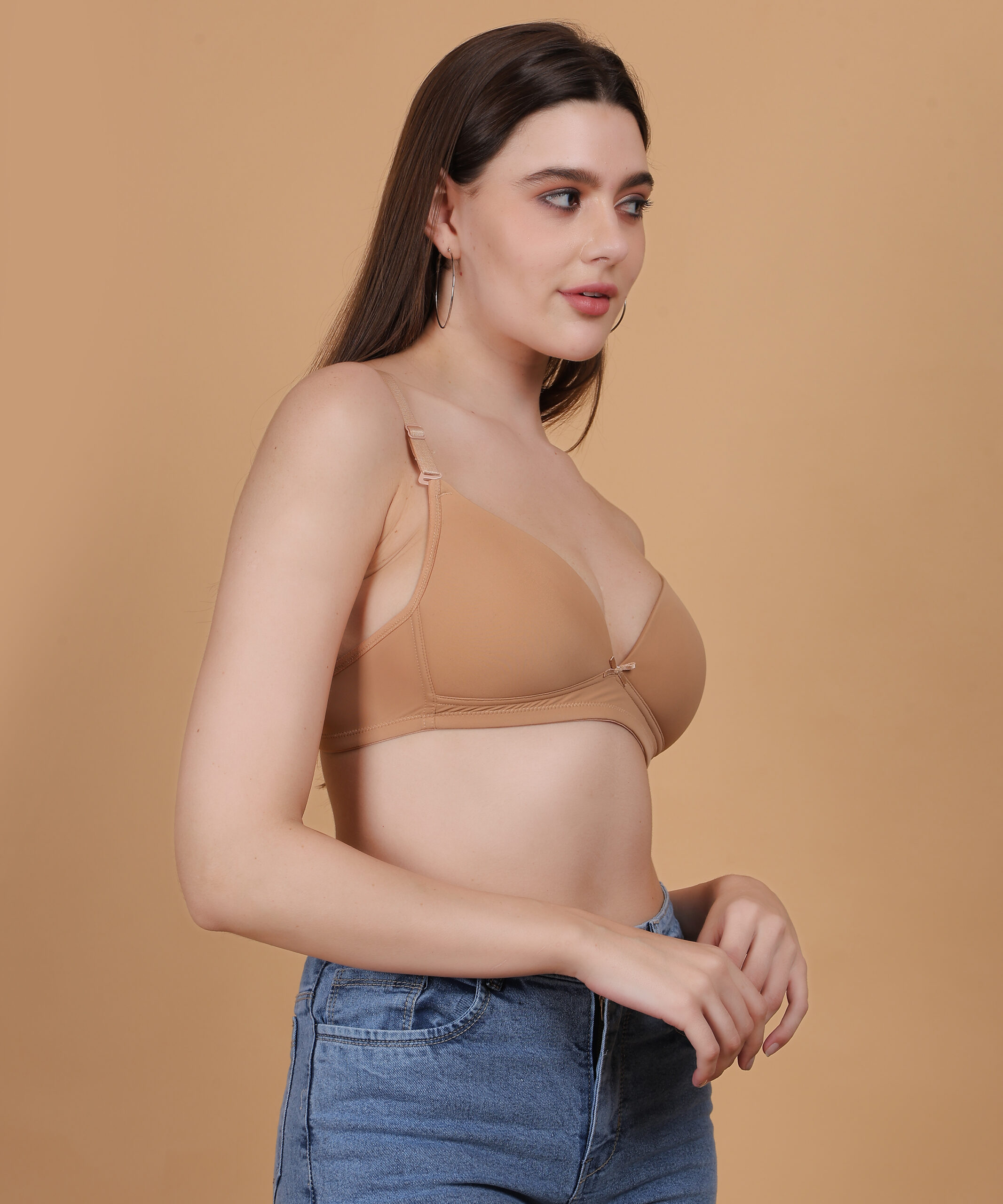 Nude padded wirefree plunge bra for women side view