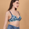 Polka dot printed padded wirefree bra for women 45 degree angle view
