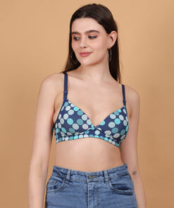 blue polka dot print plunge bra for women front view