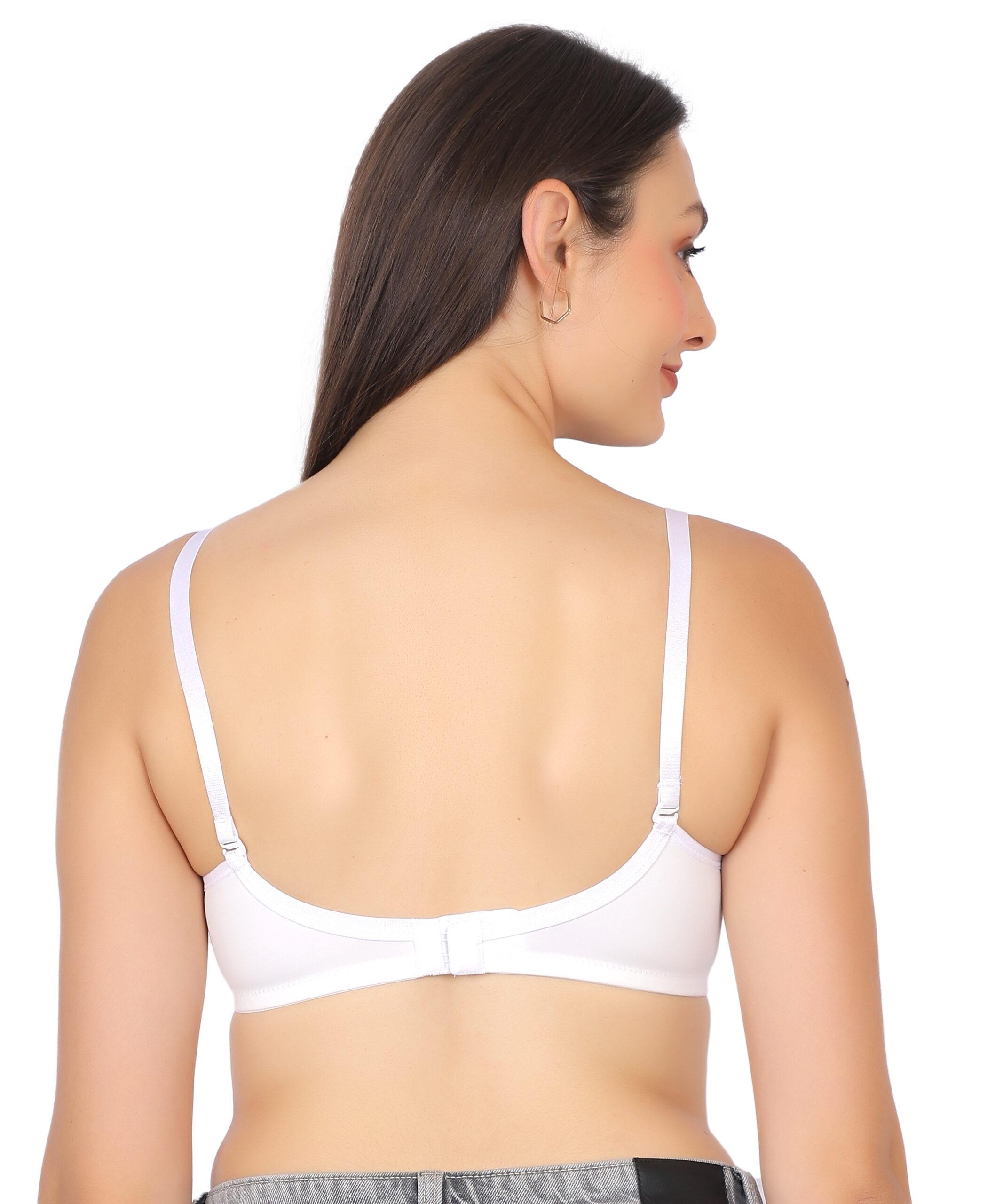 Premium white padded bra back view showing straps and fit by Luv Mystery