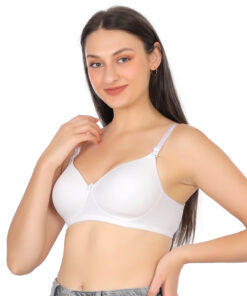 Premium white padded bra side view showing smooth fit by Luv Mystery