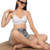 Woman wearing premium white padded bra lifestyle style shot by Luv Mystery