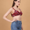 Red floral printed padded wirefree bra for women angled view
