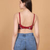 Red floral printed padded wirefree bra for women back view