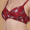 Red floral printed padded wirefree bra for women fabric detail