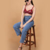 Red floral printed padded wirefree bra for women lifestyle fit