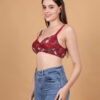Red floral printed padded wirefree bra for women side view