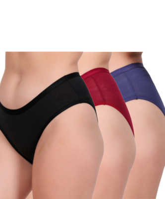 three piece cotton panty set for women in black maroon and navy blue