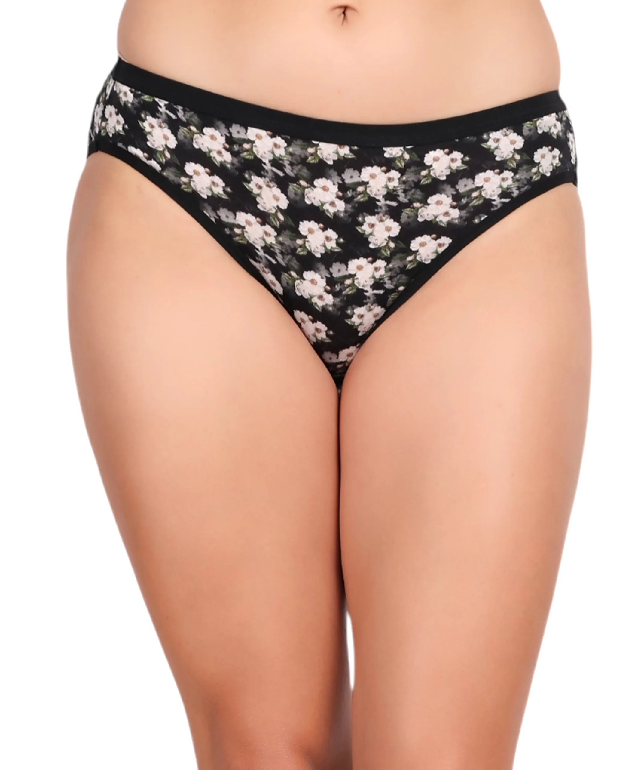 ultrasoft modal fabric panty set for women black floral print front view