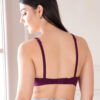 Back view of underwired push up level 1 bra with dori style straps in wine color