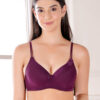 Underwired push up level 1 bra with dori style straps and satin edges in wine color