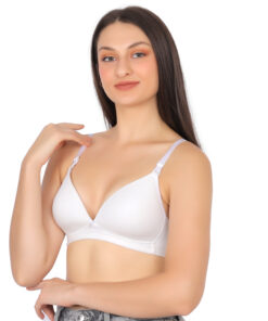 White Deep Cut Plunge Padded Wirefree Bra 45 degree angle view for women by Luv Mystery