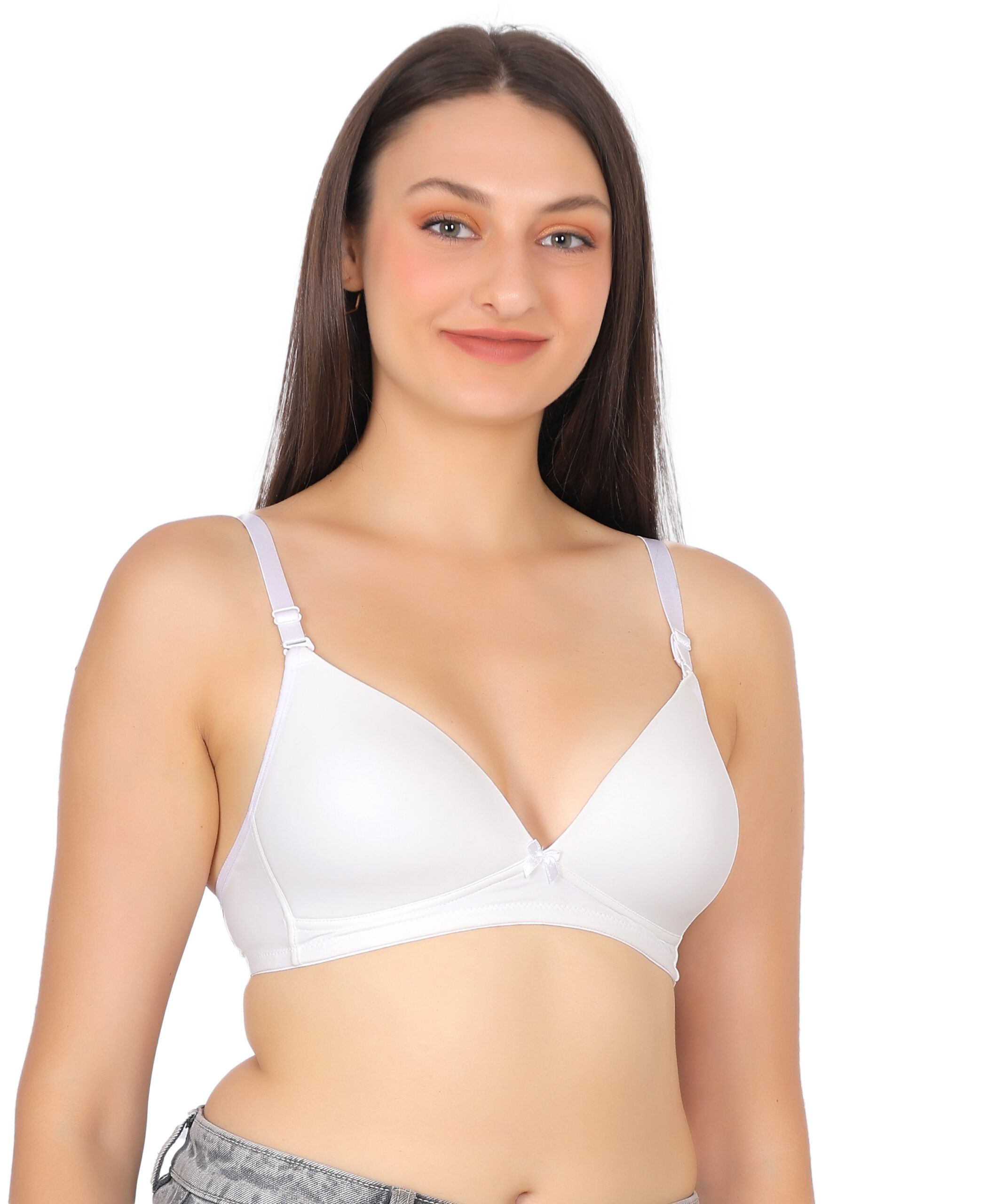 White non padded wirefree bra front view for women by Luv Mystery