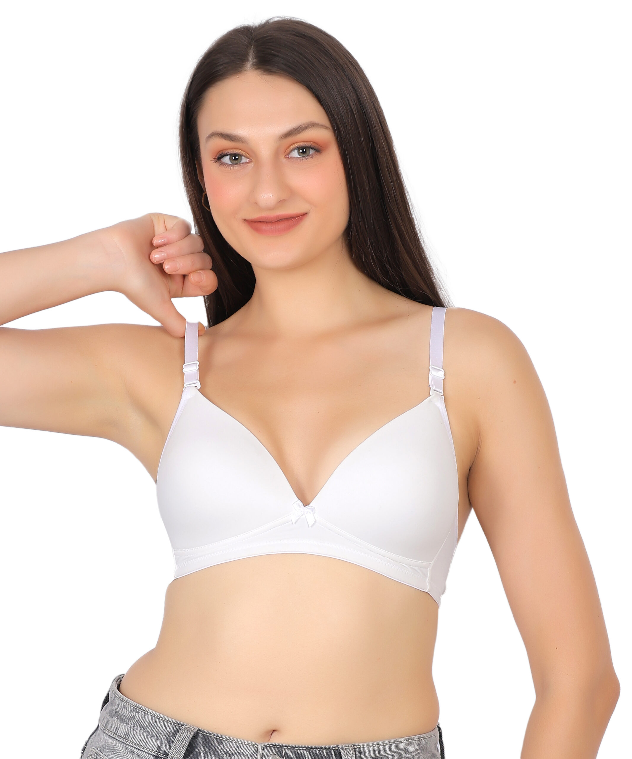 White non padded wirefree bra side view showing smooth fit by Luv Mystery