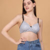 White polka dot printed padded wirefree bra for women front view