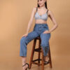 White polka dot printed padded wirefree bra for women lifestyle fit