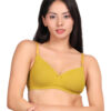Front view of yellow padded wirefree bra for women with smooth padded cups