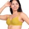 Side angle view of yellow padded wirefree bra for women showing natural shaping and comfort fit