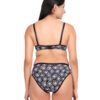 Back view of black floral padded wirefree bra set for women with adjustable straps and matching briefs