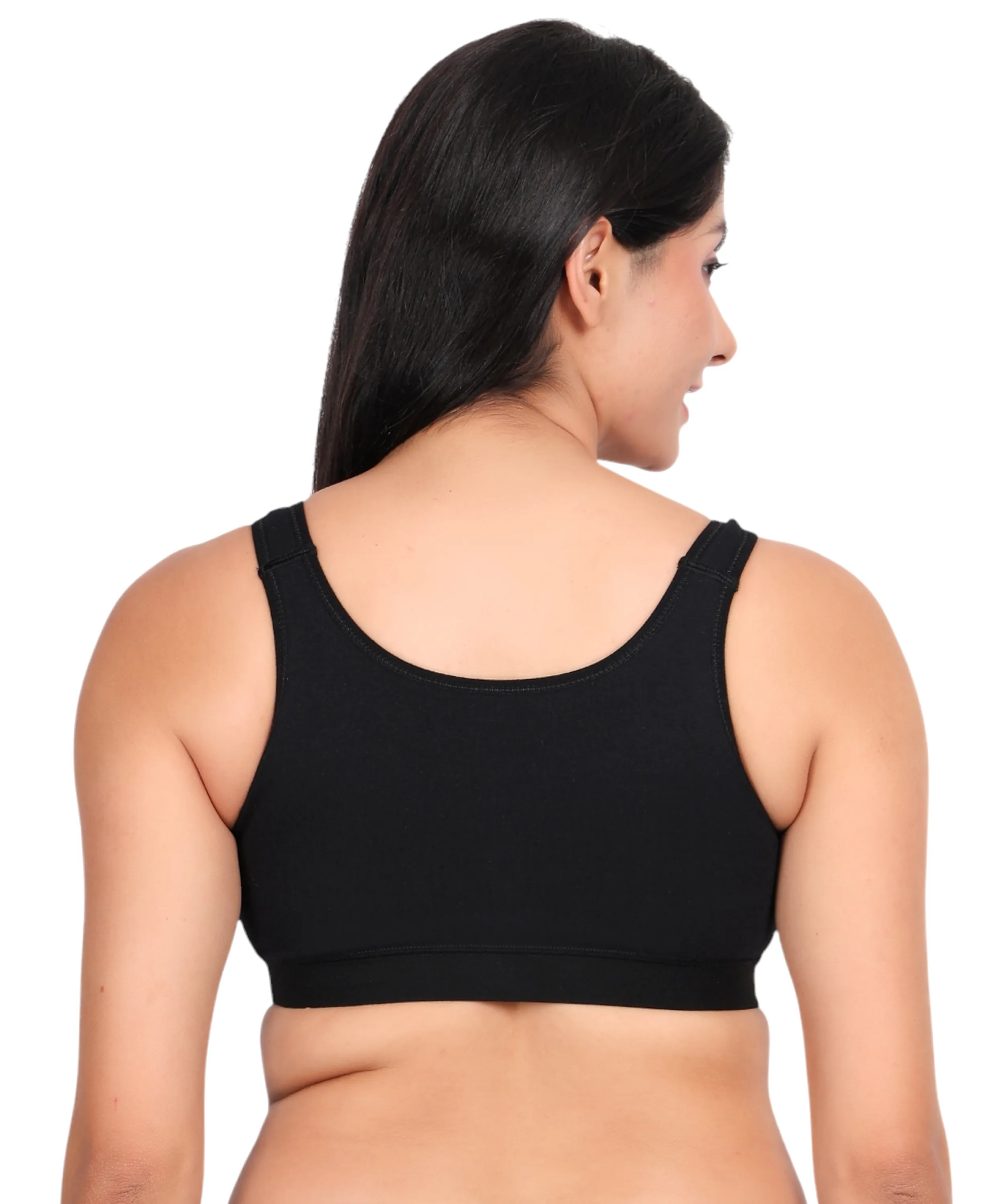 Black padded wirefree cotton spandex sports bra for women everyday comfort