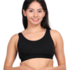 Black padded wirefree cotton spandex sports bra for women everyday comfort