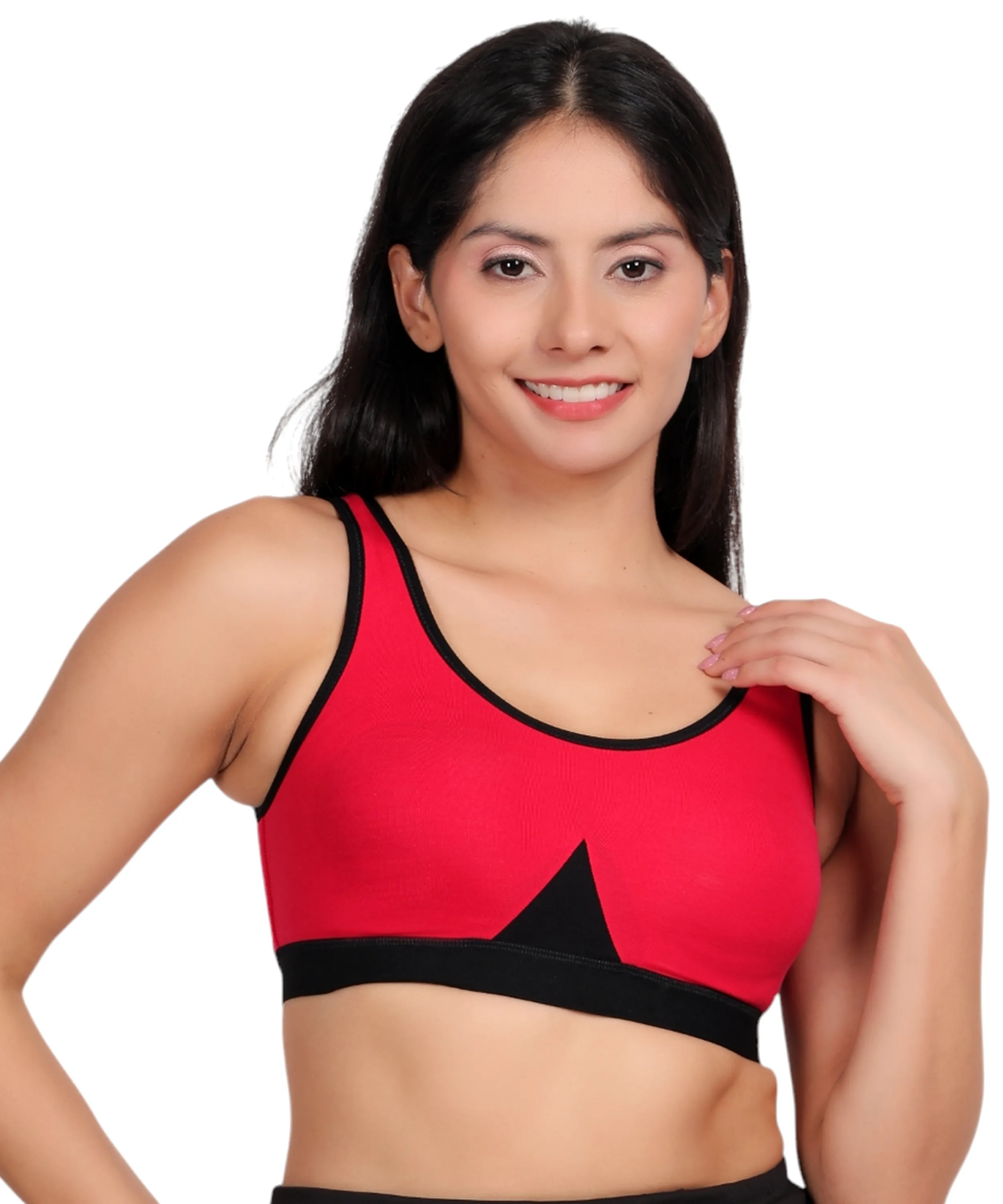 Blush pink padded wirefree cotton spandex sports bra for women soft on skin