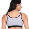 Back view of grey melange padded wirefree cotton spandex sports bra for women